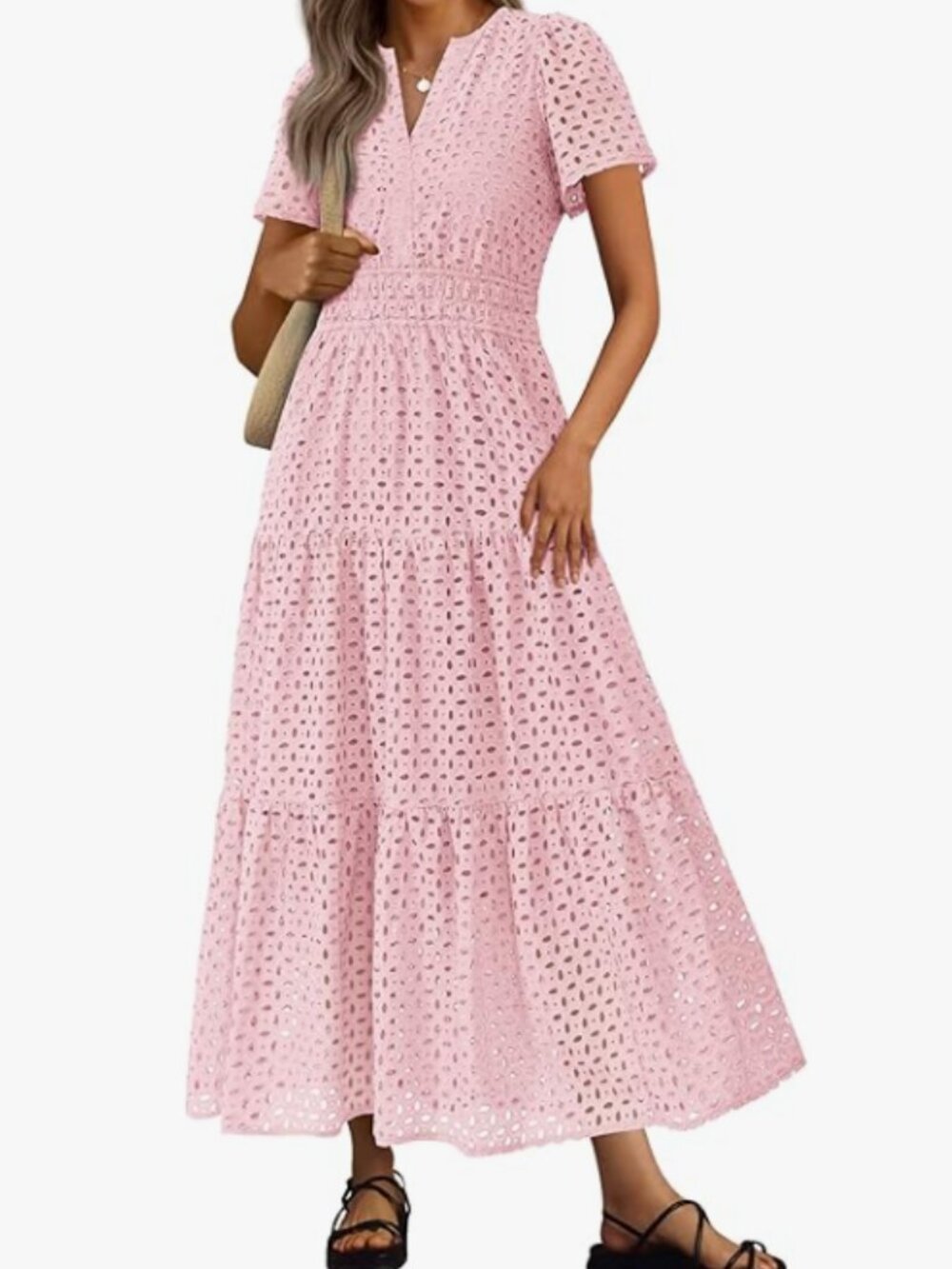 Eyelet Maxi Dress – Pink – Size Small